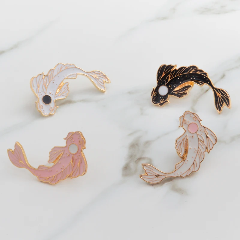 Эмалированная заколка Kois в виде милой розовой белой черной рыбы брошь Карп