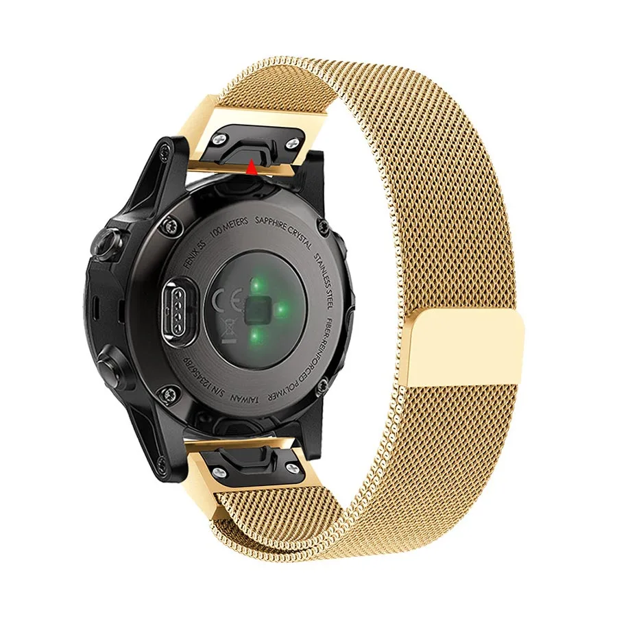 Золотой Миланские магнитные часы ремешок для Garmin Fenix 5 5S 5X20 мм 22 мм 26 мм нержавеющая сталь Металл Quick Fit Ремешки для наручных часов - Цвет: Золотой