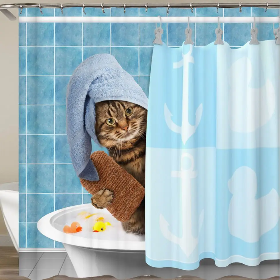 

Cat Shower Curtains 3D Polyester Fabric Bathroom Curtain Bath Curtains With Hoooks Curtain Or mat