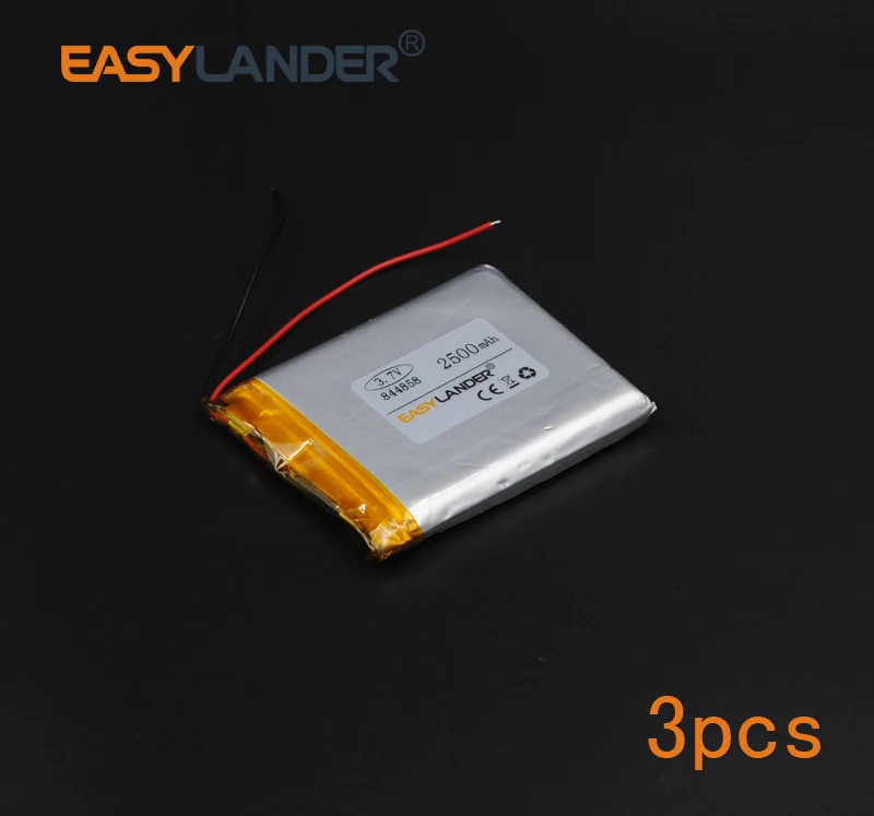 

3pcs/Lot 3.7V 2500mAh 844858 Rechargeable li Polymer Li-ion Battery For bluetooth headset GPS PSP PDA MP3 MP4 Mp5 Android Phone