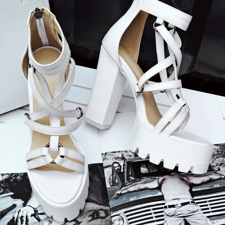 

EFFGT New Woman Platform Sandals Summer Open Toe High Heels Female Zipper Leather Shoes Ladies Comfortable High Heel Shoes