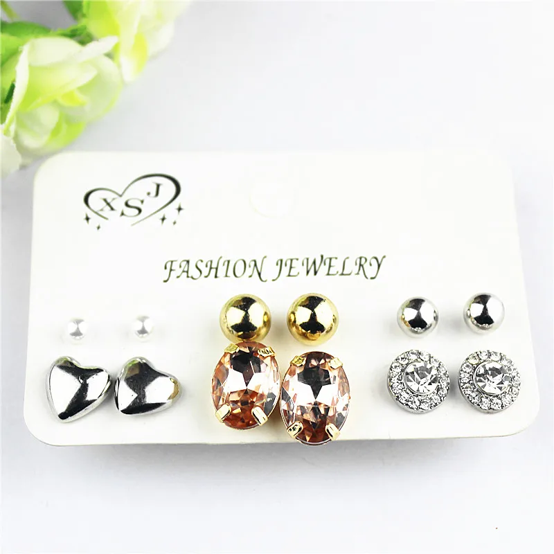 6 пар/комплект серьги в форме сердца с жемчугом|pearl ball|heart shaped earringsshaped earrings |
