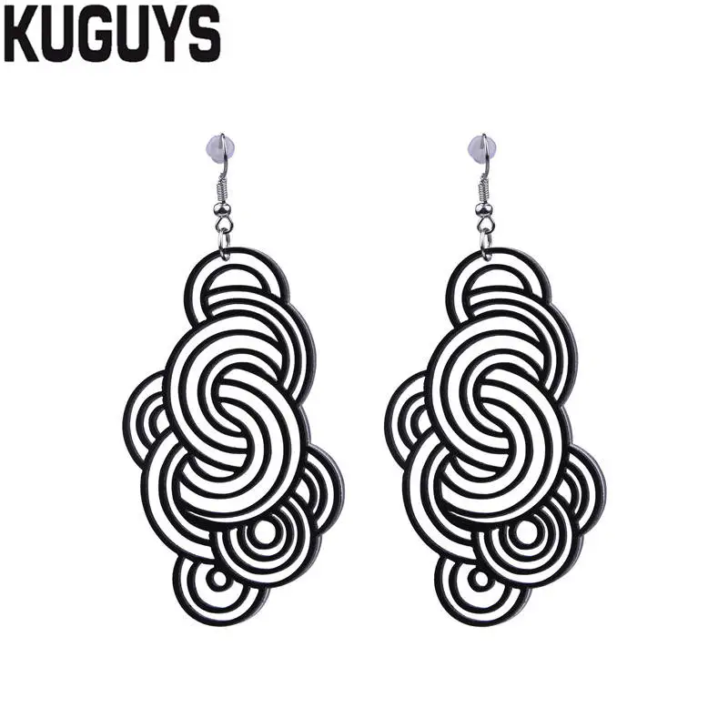 KUGUYS Hyperbole круглые геометрические серьги для женщин черные акриловые большие