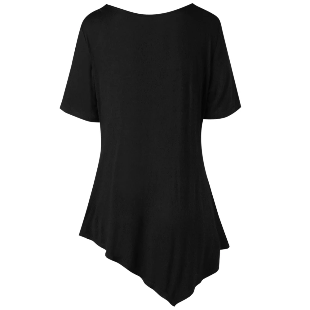 Женская Двухцветная Асимметричная футболка с V образным вырезом и коротким