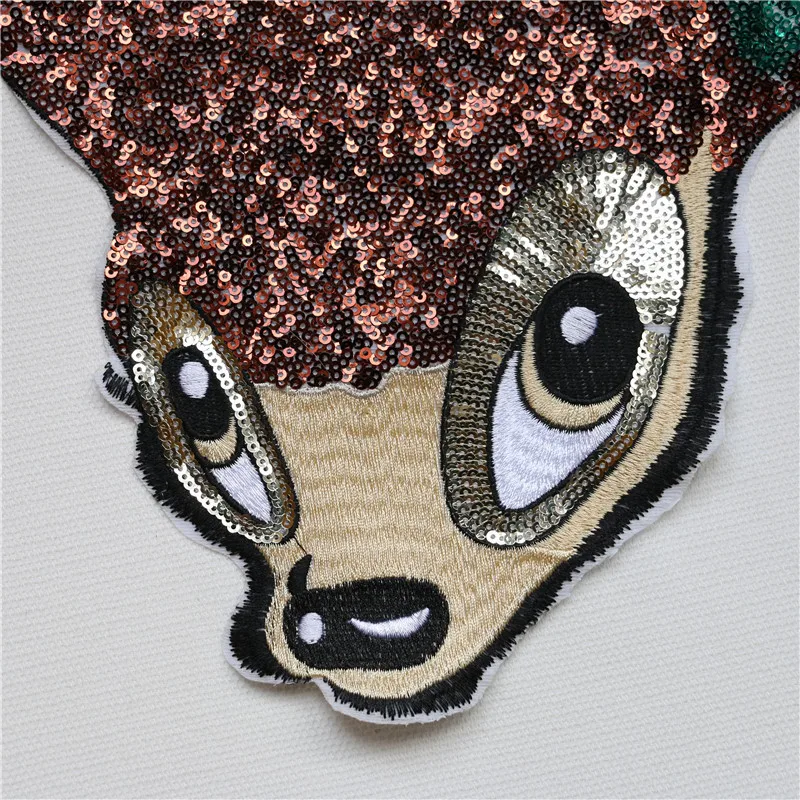 Новинка 2017 блестки в виде головы оленя нашивки для одежды сделай сам аппликация