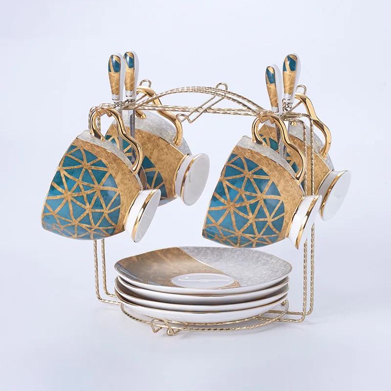 4Cups n Holder Роскошный кофейный набор из костяного фарфора с золотой инкрустацией, чайный набор, расширенный горшок, чашка, керамическая кружка, сахарница, сливочник, чайный горшок, молочный кувшин - Цвет: 4Cups n Holder