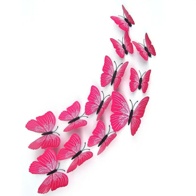 Hot Pink 12 шт Бабочка стикеры на стены, холодильник магнит наклейка для украшения комнаты аппликация аксессуары для украшения дома#810 - Цвет: Hot Pink
