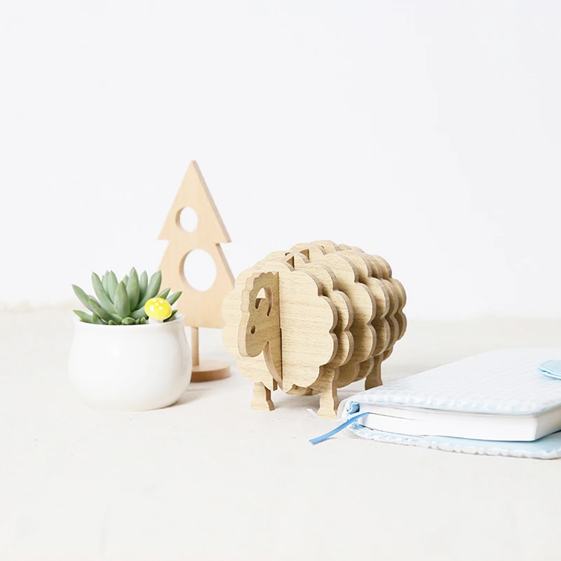 Форма овец не тепло сосновые подставки DIY Подставка для кофейной чашки ручной