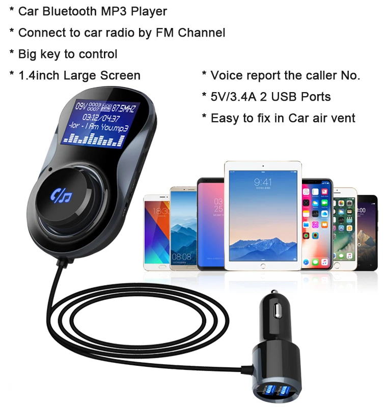 Siparnuo Bluetooth FM передатчик Аудио Автомобильный Mp3 плеер беспроводной автомобильный