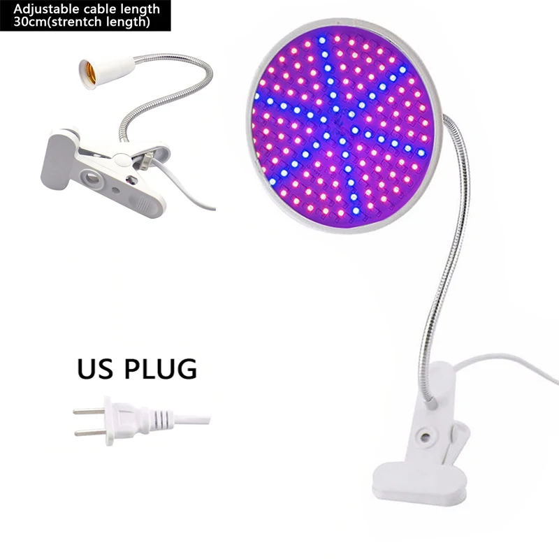 With Base US Plug IVYSHION E27 85-265V Indoor Growing Light 6W 15W 20W LED Grow Light Full Spectrum For Plants Hydroponics Flowers Vegetables Grow - Испускаемый цвет: With Base US Plug