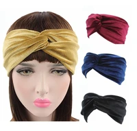 new hair accessorie lady crossed headband with gold velvet scarf cap female earmuffs warmers scrunchy twist hair clip headband
