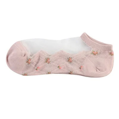 pink 2 пары/Лот женский Лето Harajuku Кристалл шелк женские невидимые носки цветок хлопок белый низкие носки лодочкой Meias тапочки носки - Цвет: pink