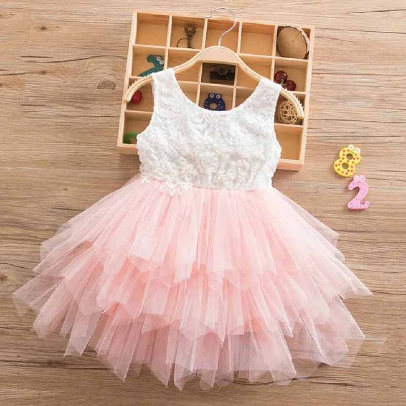 Baby Girls Dress Fancy Lace Princess Tutu Summer Girl Clothes kids Birthday wear Pink Floral Printed Back V 3 5 8 | Детская одежда и