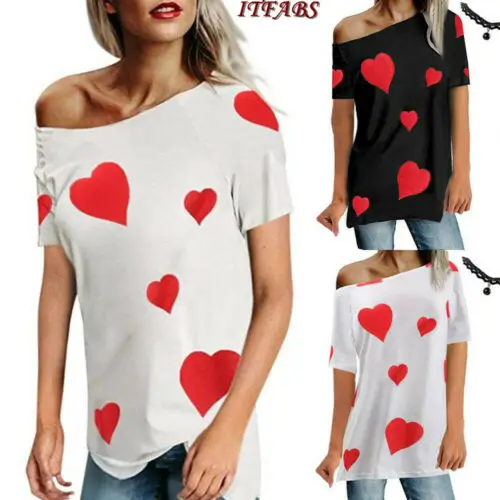 Новые модные женские свободные футболки с принтом Love на одно плечо и коротким