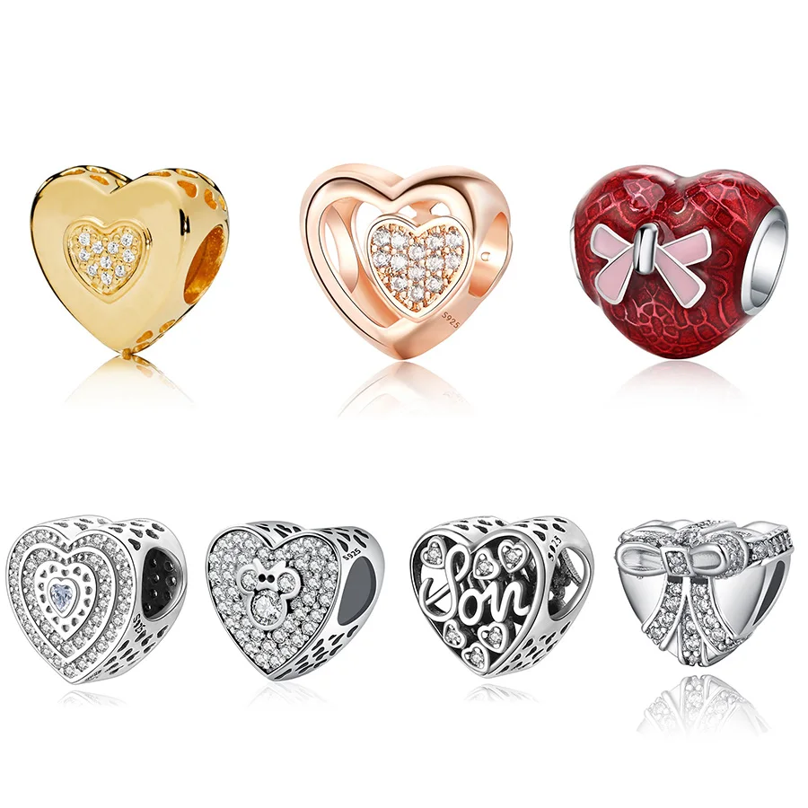 Бусина серебряного цвета в форме сердца Форма розовое золото красного мыши