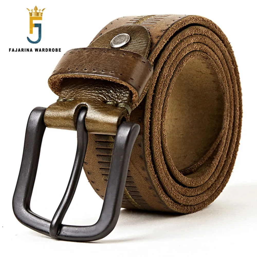 Мужской ремень в полоску FAJARINA из натуральной воловьей кожи с металлической