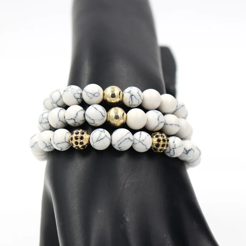 Новый бренд двухслойный натуральный белый howlite камень браслет из бисера для