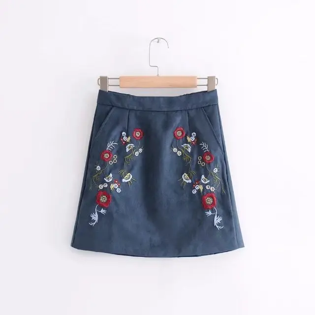 2018 Весна Новый стиль Для женщин Модный цветочный Вышивка короткая юбка Женский