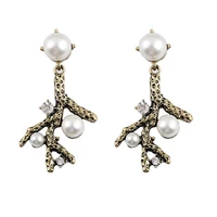 vintage glamour charms earring high quality european pop vintage jewelry simulated pearl tree branch earring accessories
