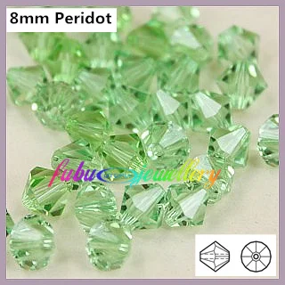 

Free Shipping! 144pcs/Lot, AAA Chinese Top Quality 8mm Peridot Crystal Bicone Beads