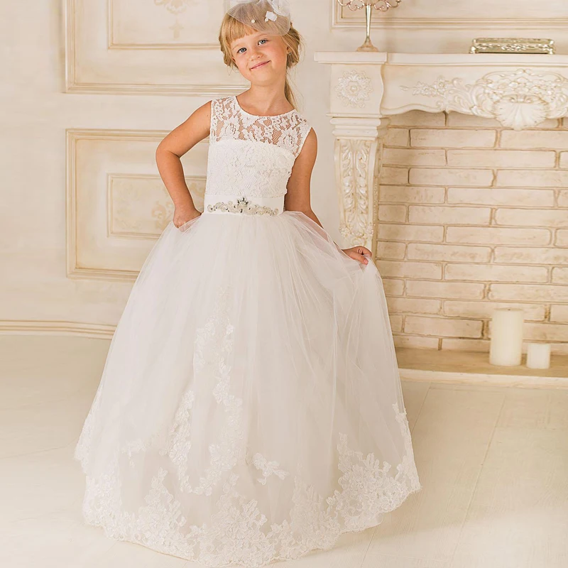 Vnaix F5013 Free Shipping Ball Gown First Communion Dress 2016 White Tulle With Lace Princess Flower Girls Dresses | Свадьбы и