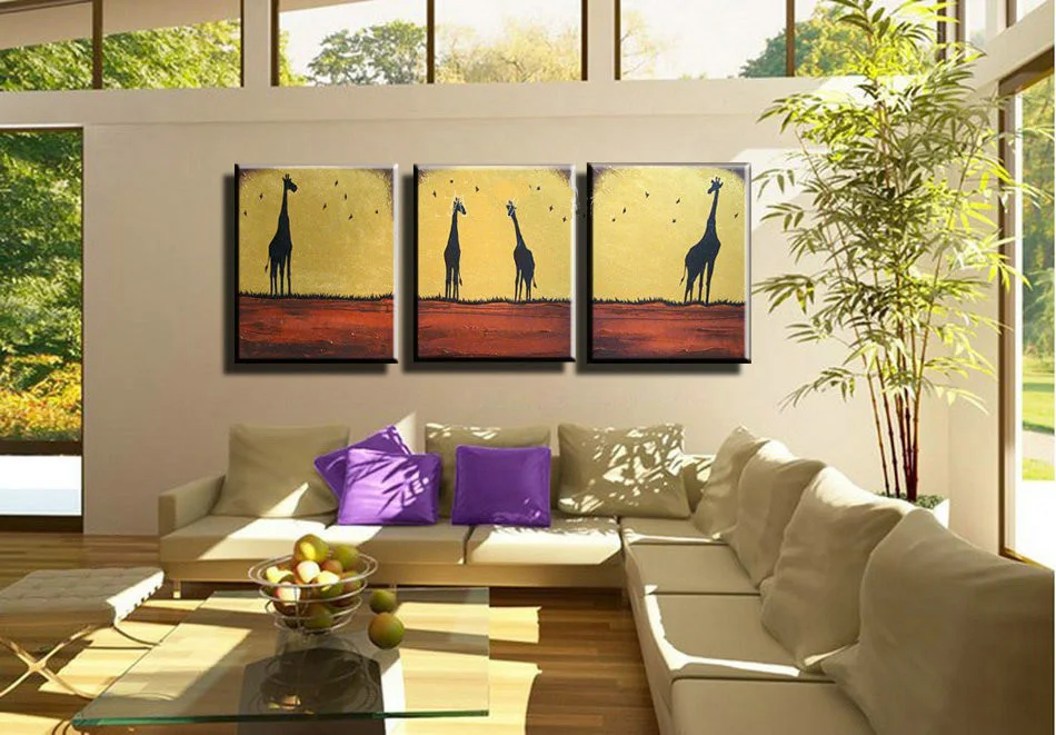 

Free shipping Lovely Giraffes Handpainted High Quality Animal Oil Painting On Canvas Wall Art Best Artist For Living Room Decor