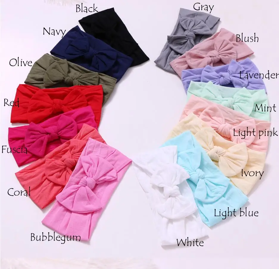 

12Pcs/Lot, Wholesale Solid Nylon Hair Bow Baby eadbands Very Soft Turban Headwrap Children Hair Accessories