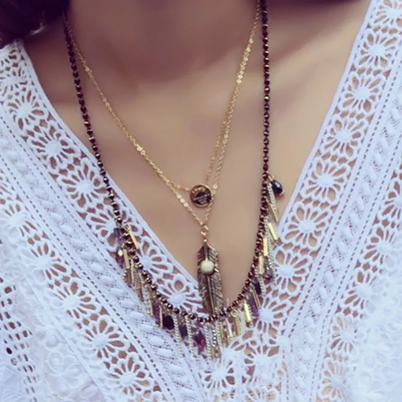 X52 модное ювелирное изделие перо в богемном стиле ожерелье с подвеской виде листа