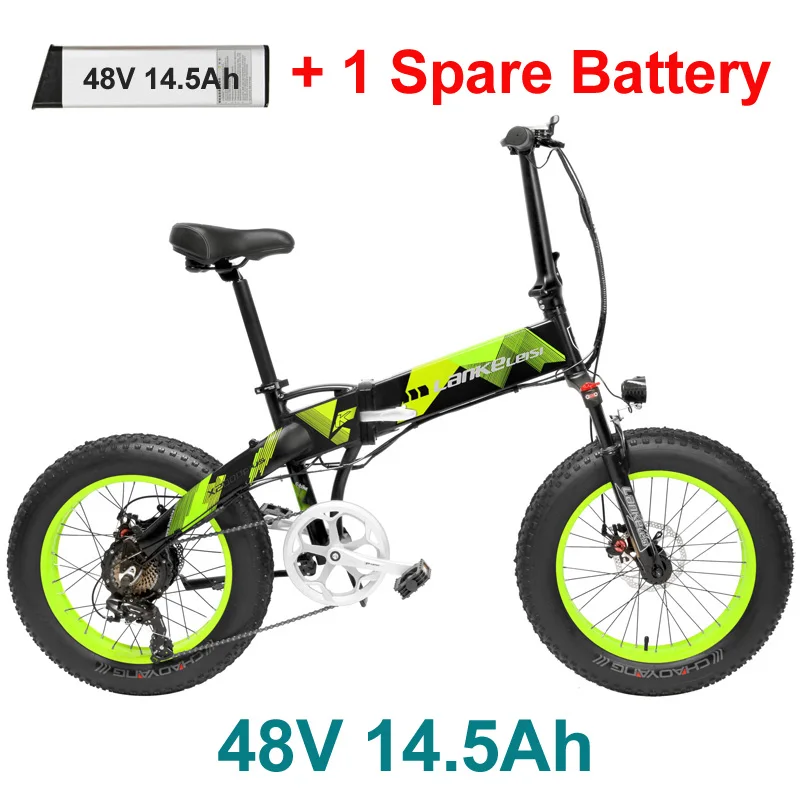 Green 14.5Ah Plus Складной электрический велосипед X2000 20 дюймов, 7 скоростей, 48 В, 500 Вт, мощный двигатель, 5 пар, горный велосипед, снежный велосипед, Лидирующий бренд переключателя передач - Цвет: Green 14.5Ah Plus