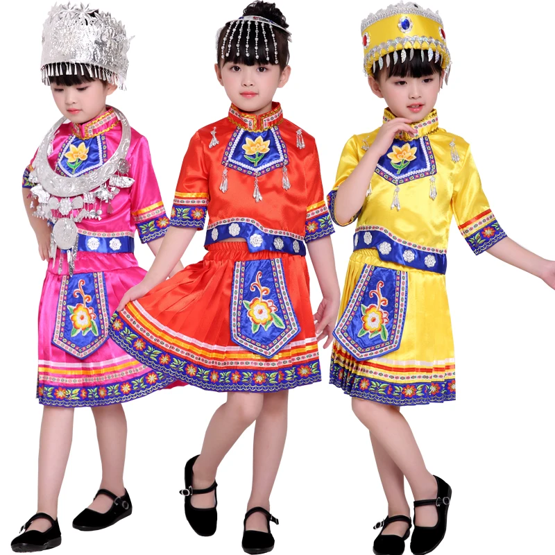 

National dance wear Outfits girls Miao Dancing clothing Kids chinese Folk dance costumes children festive Stage wear costumes