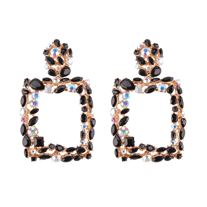 Liffly Christmas Crystal Multicolor Exaggerated Earrings Square Gold Jewelry Dubai Wedding Fashion Accessories | Украшения и
