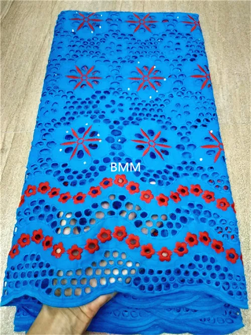 Blue swiss voile lace in switzerland african lace fabric tissu broderie africain suisse pink french lace fabric for women5yard/lot - Color: Blue