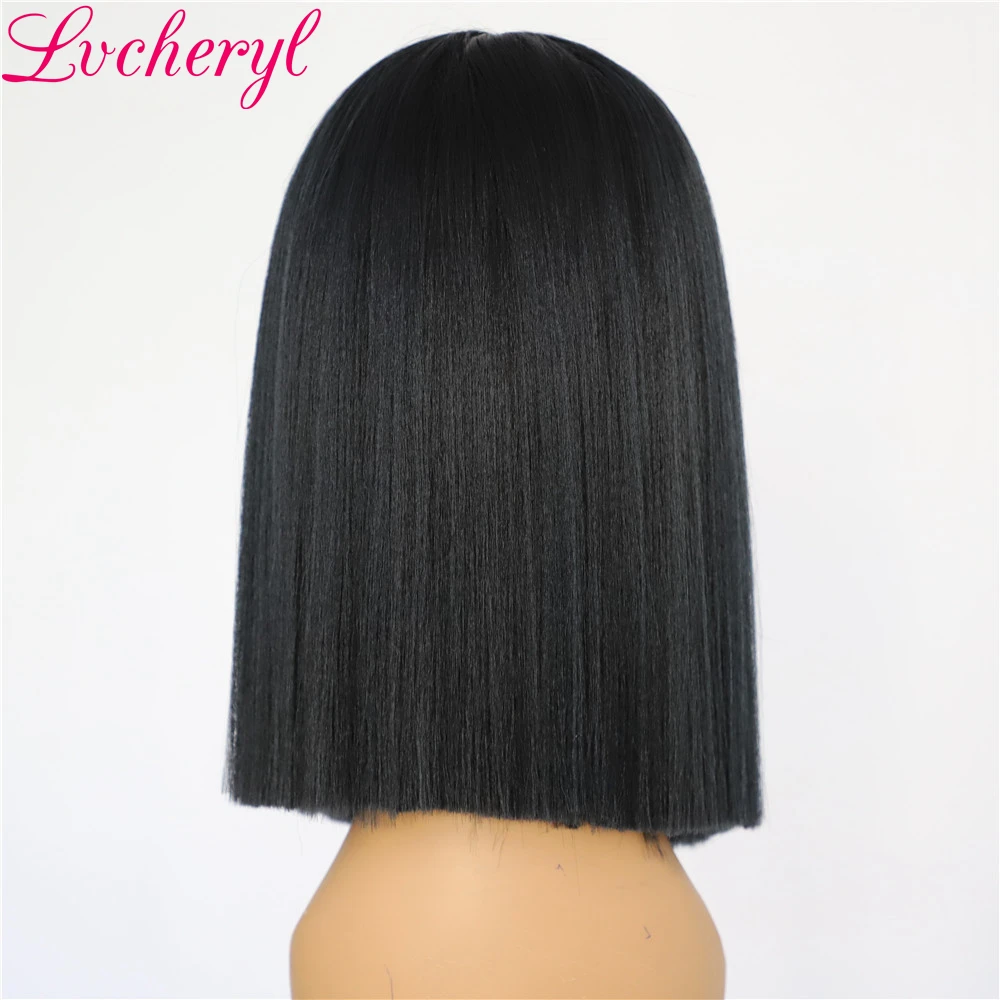 Lvcheryl Ombre черный коричневый цвет короткий Боб глубокий L пробор термостойкие волокна яки Синтетические Кружева передние парики для женщин