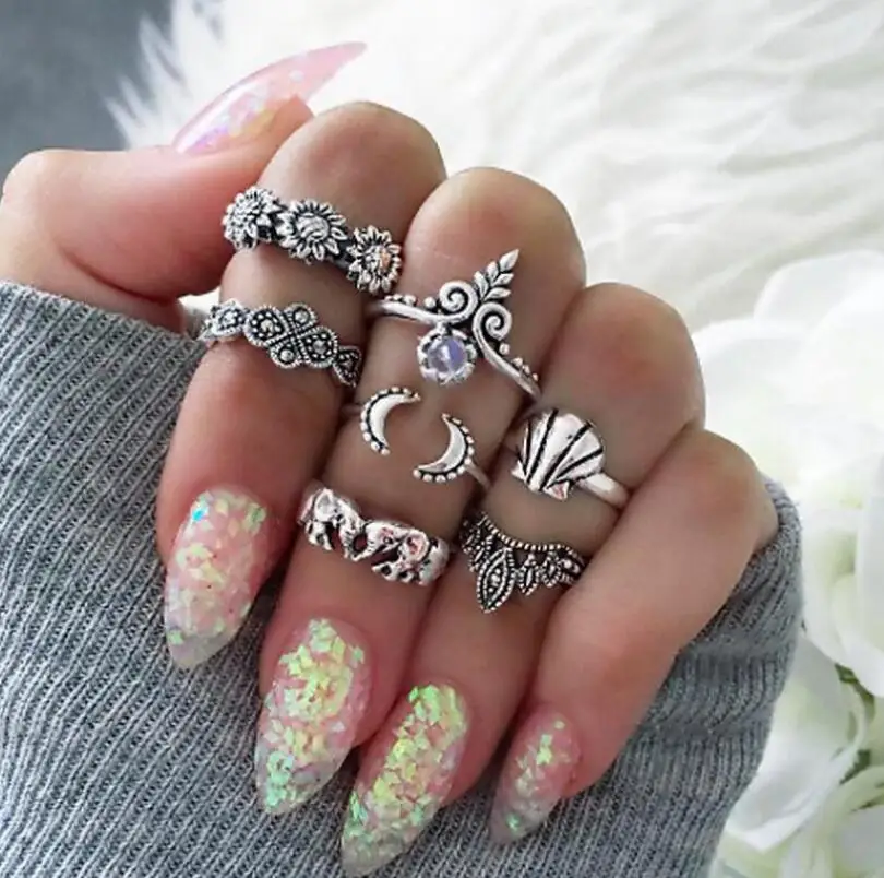 Type 16 Meyfflin Винтаж Тарельчатая комплект для Для женщин модные Anel Aneis Bague камень серебро Миди палец кольца Бохо ювелирные изделия 10 шт./компл - Цвет основного камня: Type 16