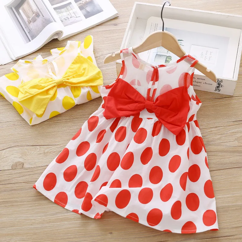 Girls dress 2019 summer children's fashion wave point sleeveless dresses baby kids back bow cute clothes | Детская одежда и