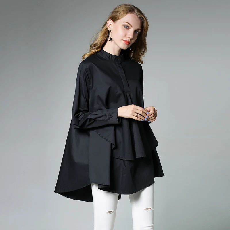 Женская блузка длинная ассиметричная черного белого цветов большого размера 2019 |