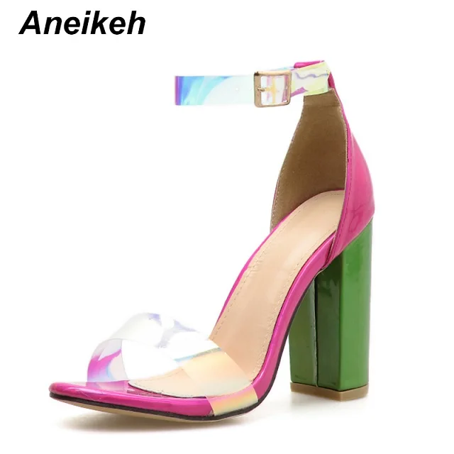 Rose red Aneikeh/ новые летние женские сандалии модные, пикантные Цвет Ремешок на щиколотке с открытым носком с босоножки на высоком каблуке размеры 4–9 - Цвет: Rose red