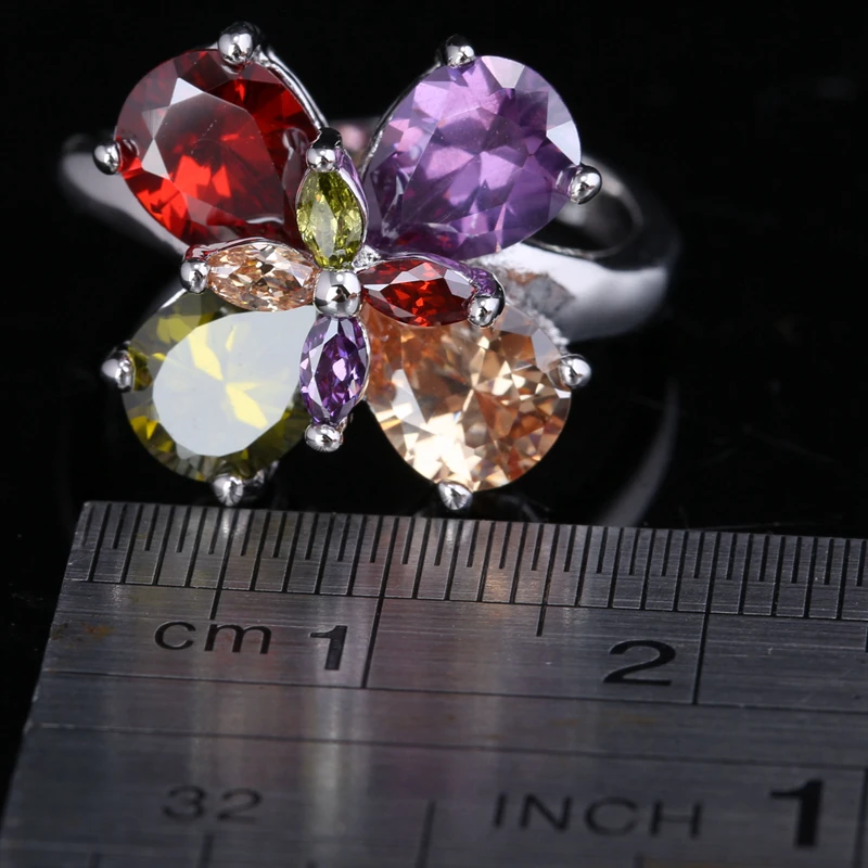 Мода 2016 года 4 лепестка цветка сливы Многоцветный Morganite Гранат Для женщин партии