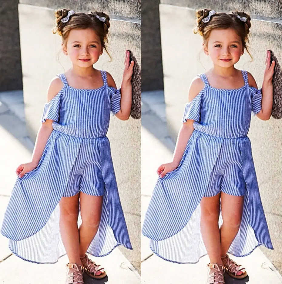 Pudcoco Одежда для детей малышей девочек летние голубые полосатые подтяжки платье