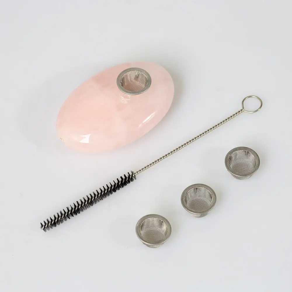 

Natural Rose Quartz Crystal Palm Stone Smoking Pipe Tobacco Wand Portable Pink
