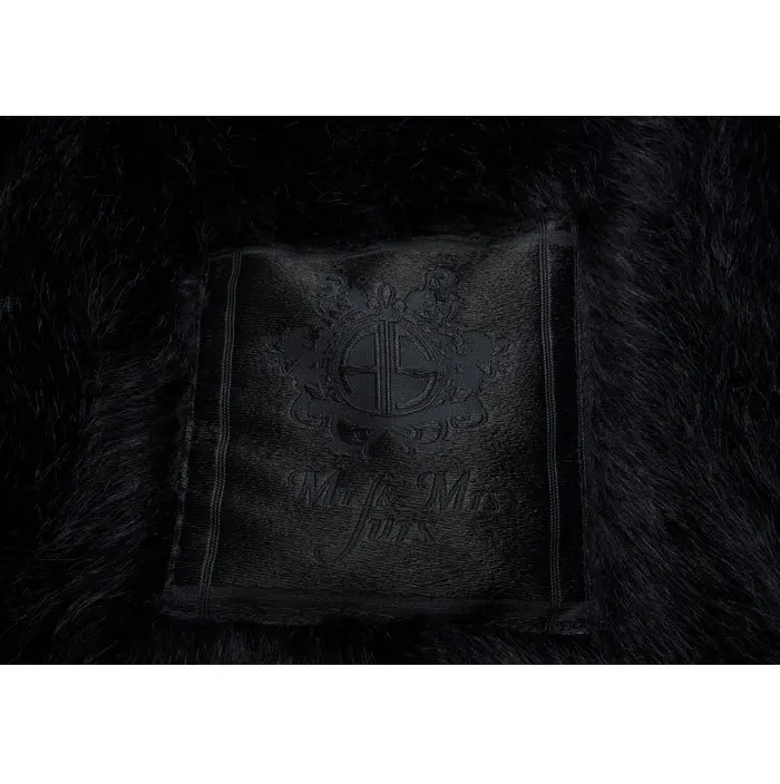 Мужская длинная куртка на лисьем меху Черная с капюшоном и бусинами новинка