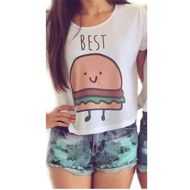 S-XL Повседневное Топы Для женщин Лето шею best друзья Футболка с принтом модные