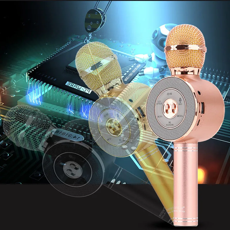 WS668 беспроводной микрофон Bluetooth микрофон караоке динамик голосовой смены микрофон для ПК телефона светодиодный светильник диск PK WS858