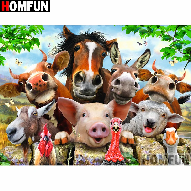 Алмазная 5d картина HOMFUN семейство животных вышивка крестиком с полными
