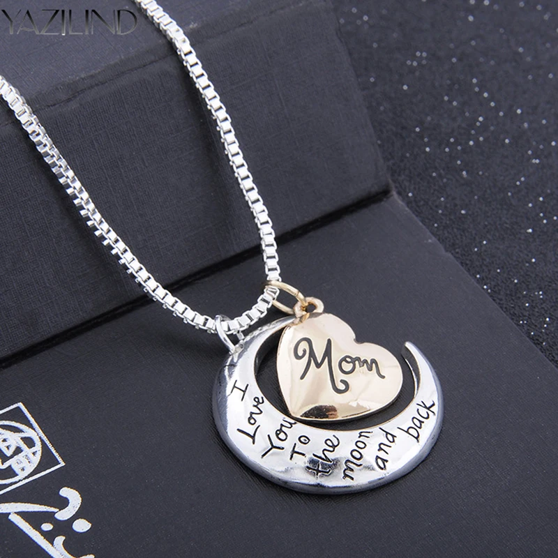 YAZILIND серебряное ожерелье с надписью I Love You To The Moon And Back колье подвеской Heart для