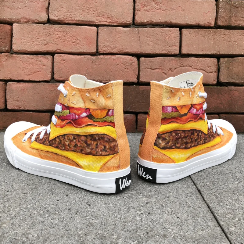 Вэнь расписанные вручную спортивные туфли дизайн Вкусный гамбургер Пэти высокие