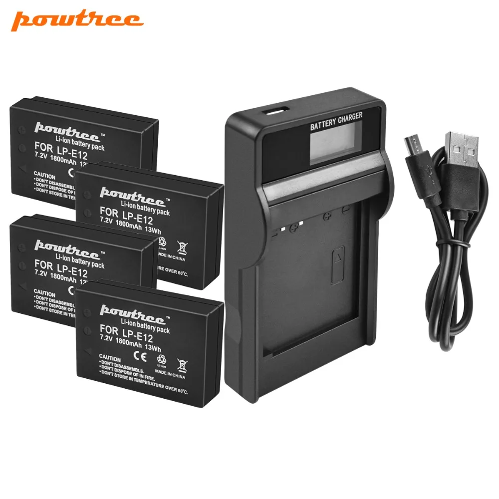Аккумулятор Powtree для камеры Canon 7 2 В 1800 мА/ч LP E12 LPE12 ЖК дисплей USB зарядное