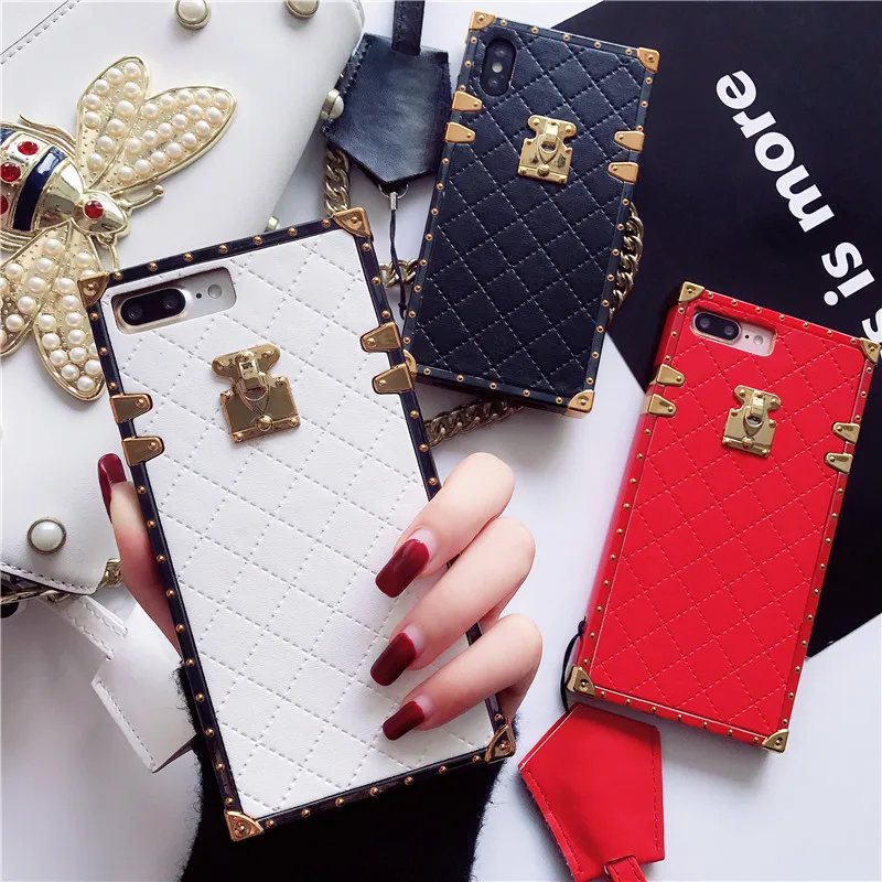 LUDI Europe Geometric Pattern Gold Button PU Phone Case For iphone 7 for X 6S 6 8 Plus Back Cover Luxury Fashion |