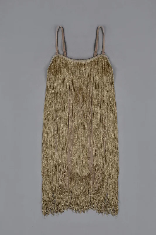 Women Outfits Club Night Out Party Square Neck Belt Outlet Sexy Spaghetti Strap Mini Tassel Bandage Waistband Gold Fringe Dress | Женская