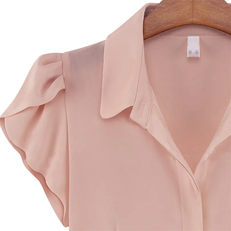 

YRRETY Tops High Quality Ladies T-shirt Chiffon V-Neck Solid Ruffle Short Sleeve Casual Tops T-Shirt Summer Tops For Women